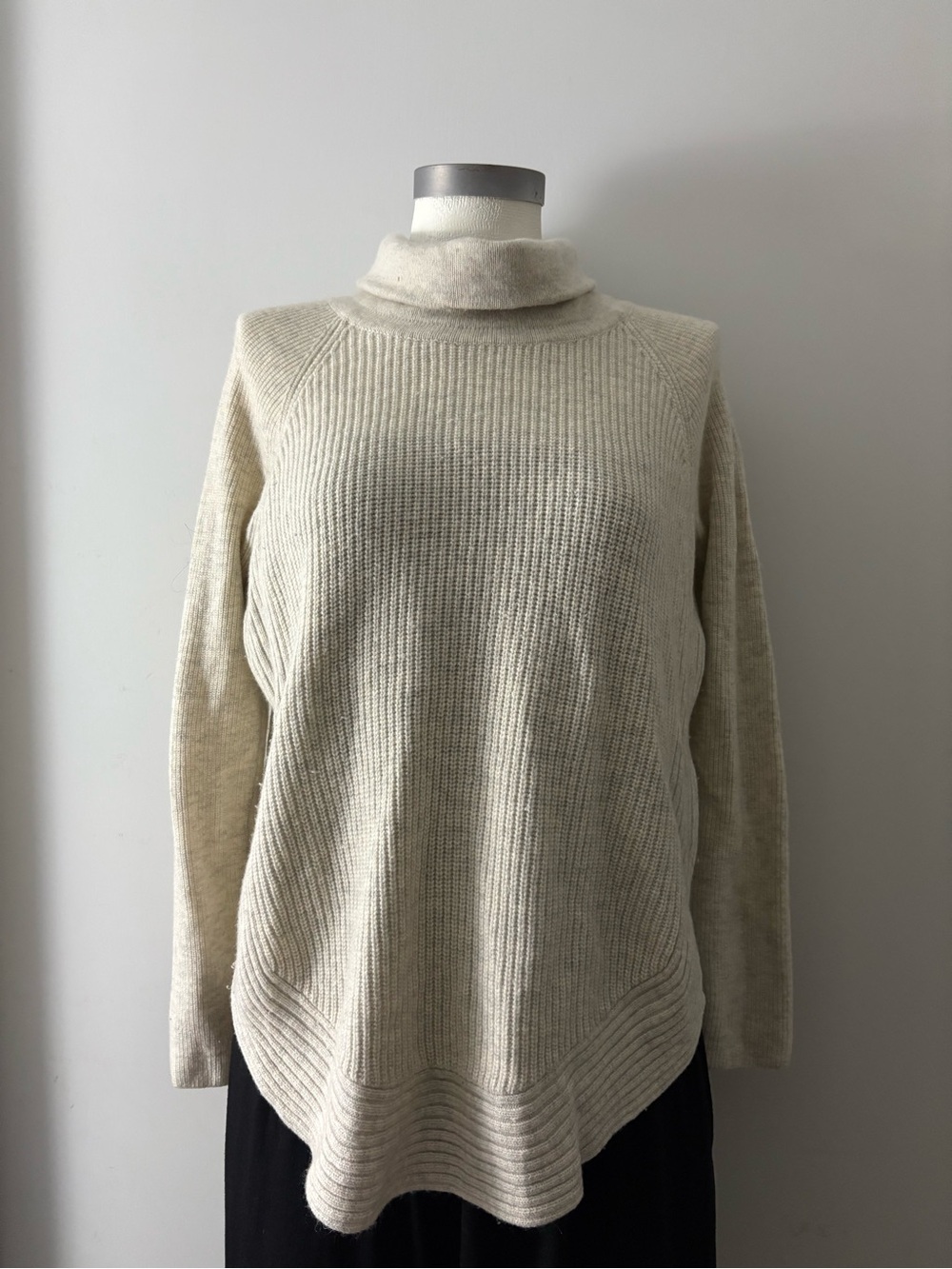 Vince Cream Ribbed Turtleneck Sweater, side zip